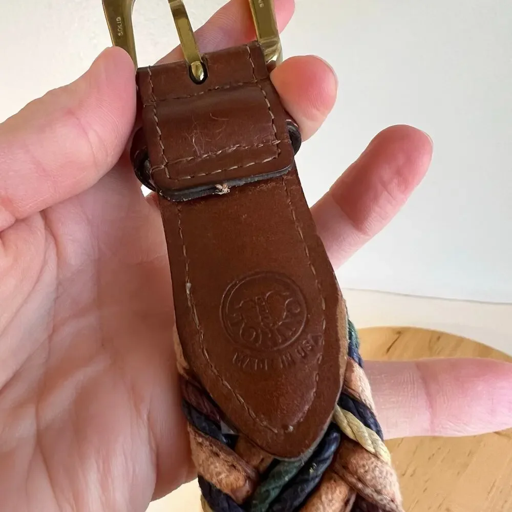 Brown Genuine Leather Multi Colored Made in Italy Solid Brass Belt Size Large